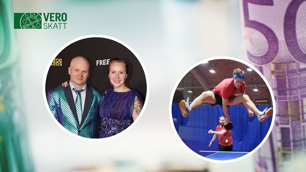 Kuvassa Hydraulic Press Channelin Lauri ja Anni Vuohensilta sekä Pongfinity-kanavalla esitetty temppu.