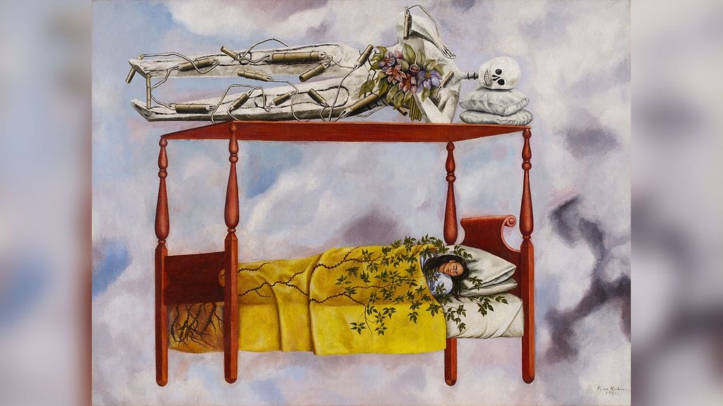 Tältä näyttää Frida Kahlon vuonna 1940 valmistunut omakuva El sueño (La cama).