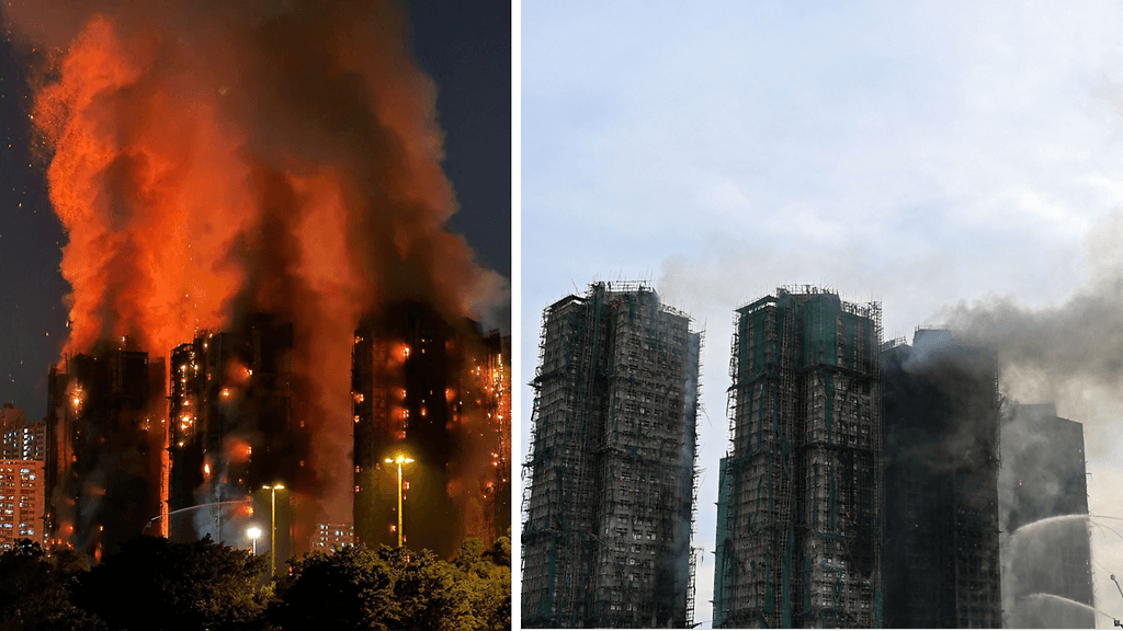 Tulipalon epäillään saaneen alkunsa alempien kerrosten suojaverkosta, joka oli osa korjaustöitä.