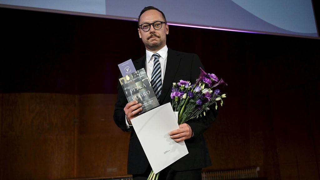 Tietokirjallisuuden Finlandia-palkinnon voittaja toimittaja Paavo Teittinen kirjallisuuden Finlandia-palkintojen voittajien julkistustilaisuudessa Helsingissä.