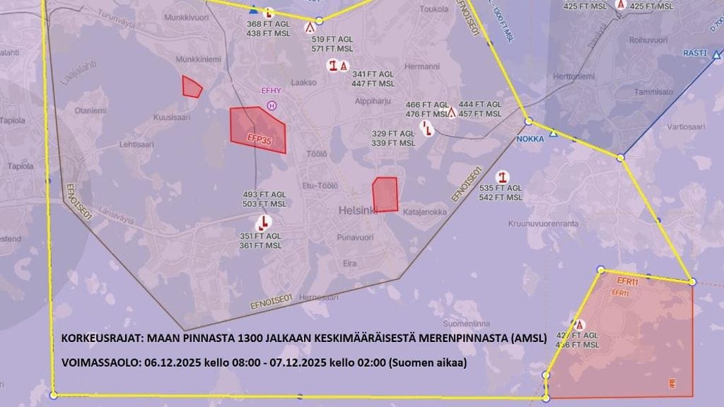 Itsenäisyyspäivän lentokieltoalue Helsingissä.