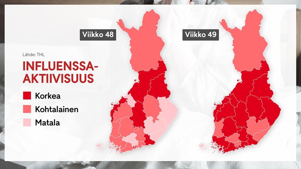 1012 influenssa-aktiivisuus kartat viikko 48 ja 49 THL