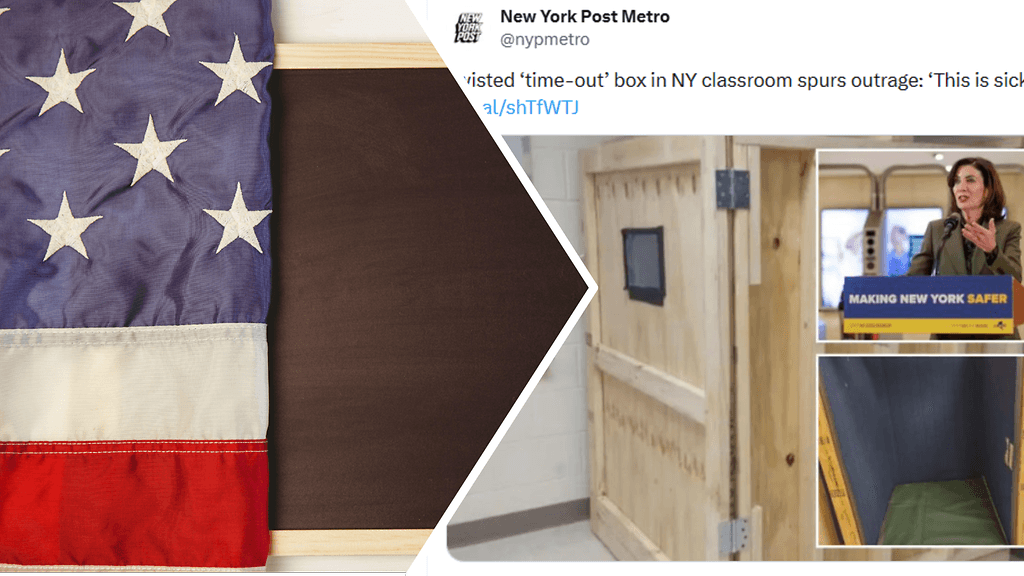 Kuvakaappaus New York Postin julkaisusta viestipalvelu X:ssä, jossa näkyy kuva koululuokan eristyskopista.