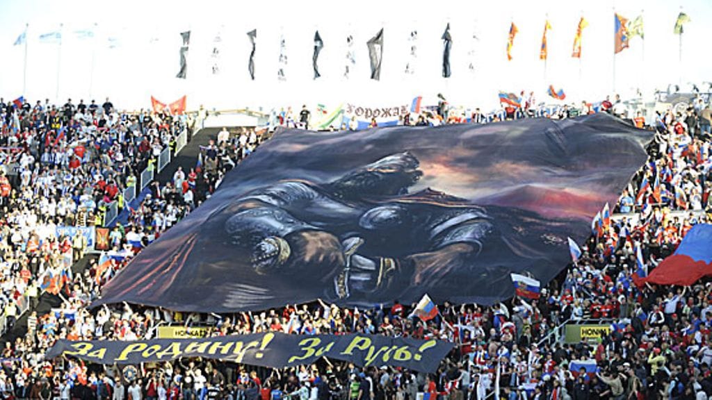 Venäläisfanien tifo, kuva:Lehtikuva/Martti Kainulainen