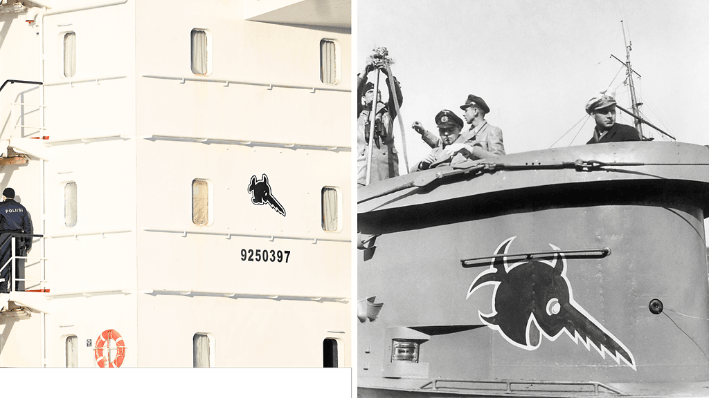 Vasemmalla poliisin haltuunottama Fitburg-alus. Oikealla Saksan U-96 lähdössä partioimaan St. Nazairen laivastotukikohdasta keväällä vuonna 1941.