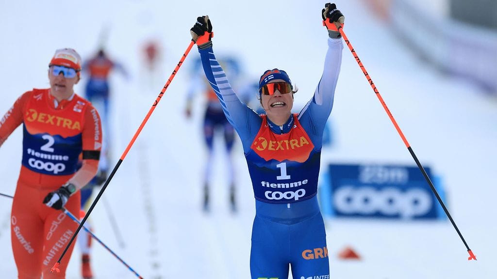 Jasmi Joensuu hiihti suvereenilla tavalla voittoon Tour de Skin sprinttikisassa Val di Fiemmessä.