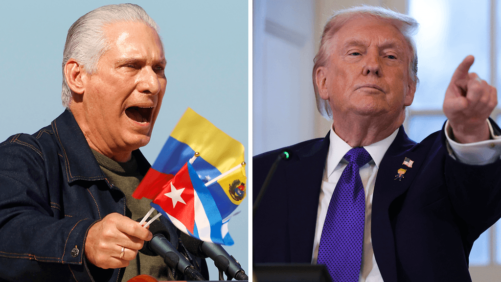 Kuuban presidentti Miguel Diaz-Canel (vas.) torjuu Donald Trumpin kehotukset diilin tekemisestä.