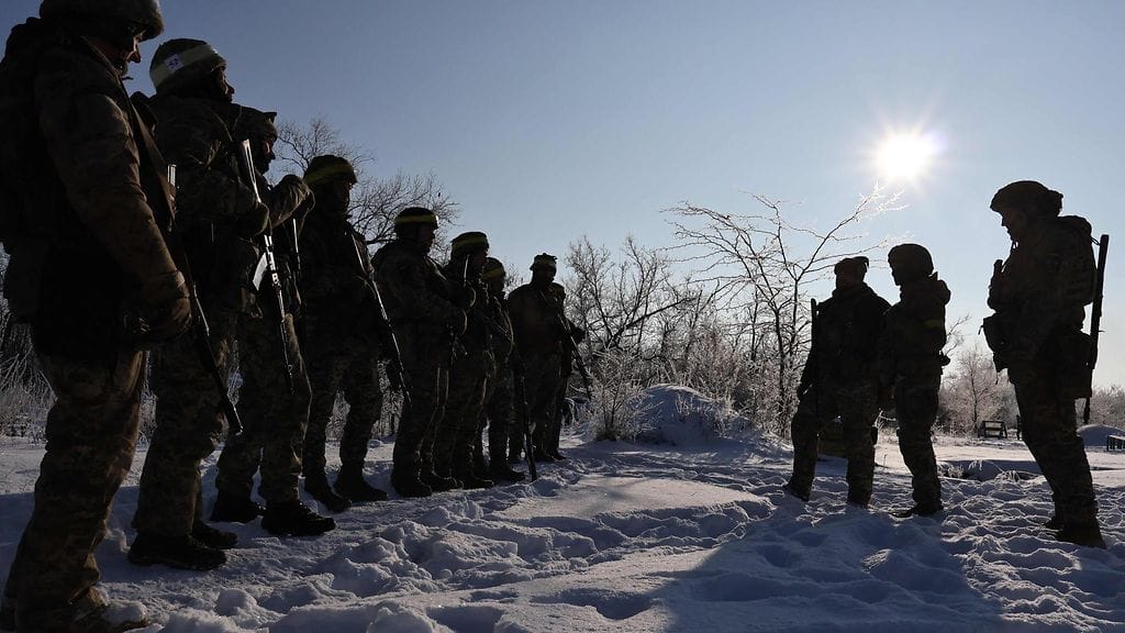 Ukrainan asevoimien 1. tammikuuta ottamassa ja julkaisemassa kuvassa ukrainalaisia alokkaita Zaporizhzhjan alueella.
