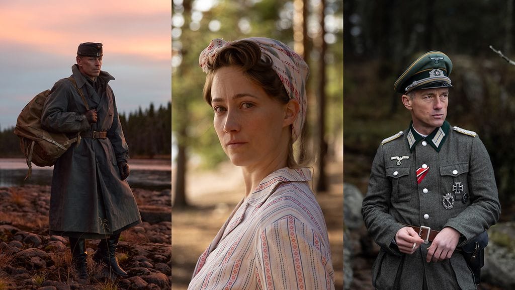 Lapin sota -elokuvan Peter Franzén, Sannah Nedergård ja Volker Bruch.