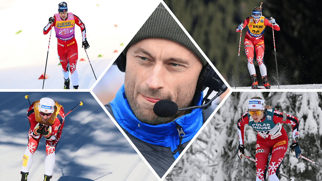 Petter Northugin (keskellä) mukaan Norjan maajoukkuemalli on aikansa elänyt. Mattis Stenshagen (vasemmalla ylhäällä), Milla Grosberghaugen (oik. ylh.), Emil Iversen (vas. alh.) ja Karoline Simpson-Larsen (oik. alh.) nousivat kaikki olympiakoneeseen maajoukkuetoiminnan ulkopuolelta.