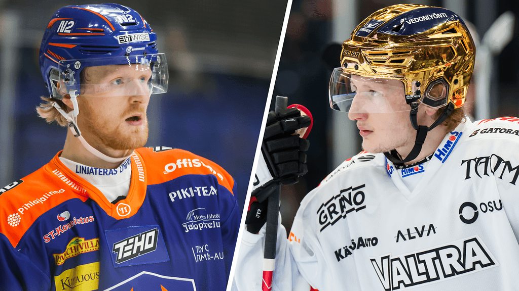 Tapparan Joachim Blichfeld (vas.) ja JYPin Leevi Tukiainen ylittävät hyvin todennäköisesti 30 maalin rajan tällä SM-liigakaudella.