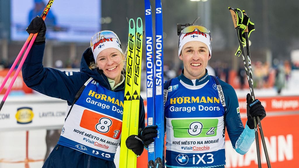 Suvi Minkkinen ja Tero Seppälä pääsivät yhdessä juhlimaan maailmancupin osakilpailuvoittoa.