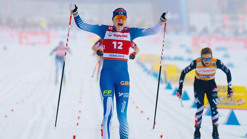 Johanna Matintalo pääsi Gomsissa tuulettamaan uransa ensimmäistä maailmancupin osakilpailuvoittoa.