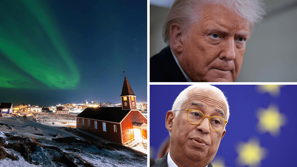 Trumpin Grönlanti-uhkailu laittoi EU:n kauppasopimuksen jäihin. Eurooppa-neuvoston puheenjohtaja Antonio Costa (alh. oik.) on kuitenkin jo toivonut sopimuksen eteenpäin viemistä.