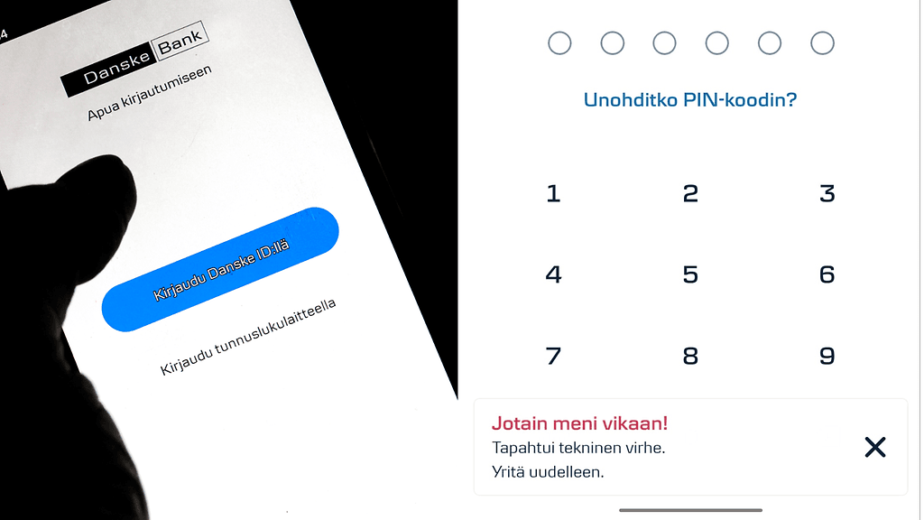 Tällainen teksti tulee näkyviin, kun yrittää kirjautua Danske Bankin palveluihin.