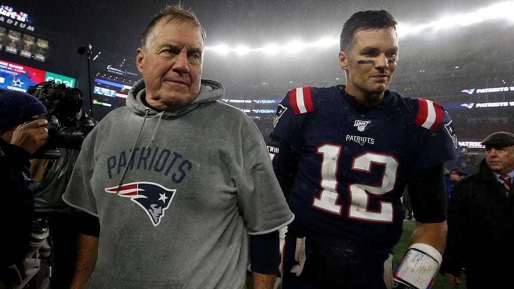 Bill Belichick ja Tom Brady ylsivät suurtekoihin New England Patriotsissa. Kuva lokakuulta 2019.