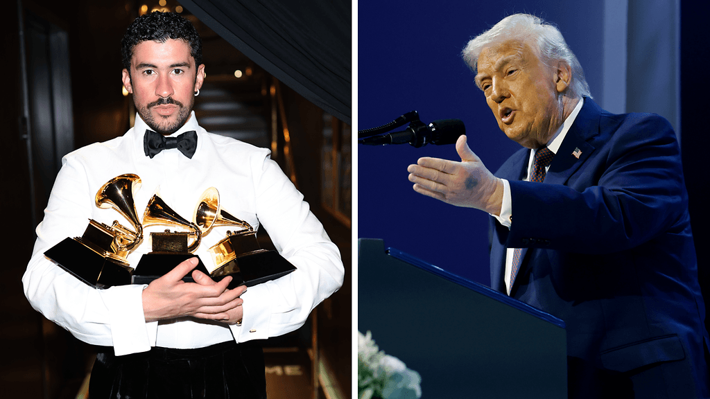 Super Bowlissa esiintyvä Bad Bunny (vas.) ei lukeudu Donald Trumpin suosikkeihin.