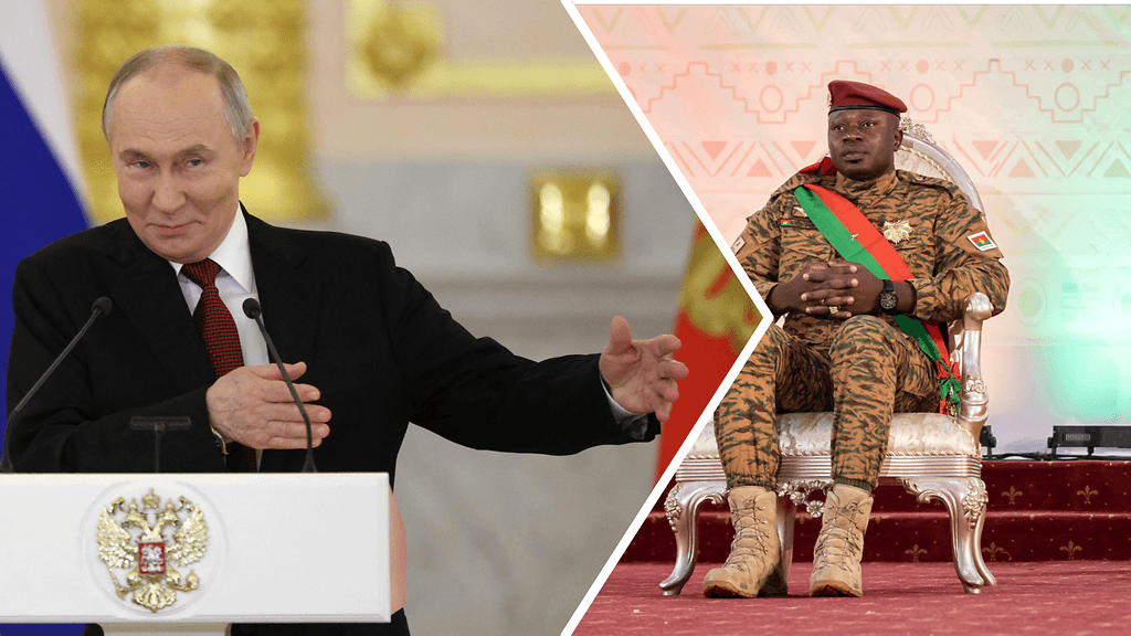 Asiantuntija arvioi, että Vladimir Putinin Venäjä voi horjuttaa Eurooppaa Afrikka-suhteidensa avulla. Kuvassa Burkina Fason presidentti Paul-Henri Sandaogo Damiba.