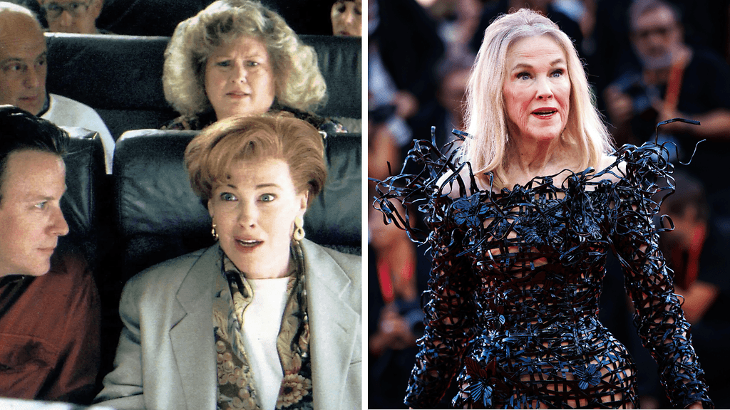 Vasemmalla O'Hara Yksin kotona 2 -elokuvassa vuonna 1992. Oikean puoleinen kuva Venetsian filmifestivaaleilta vuodelta 2024.