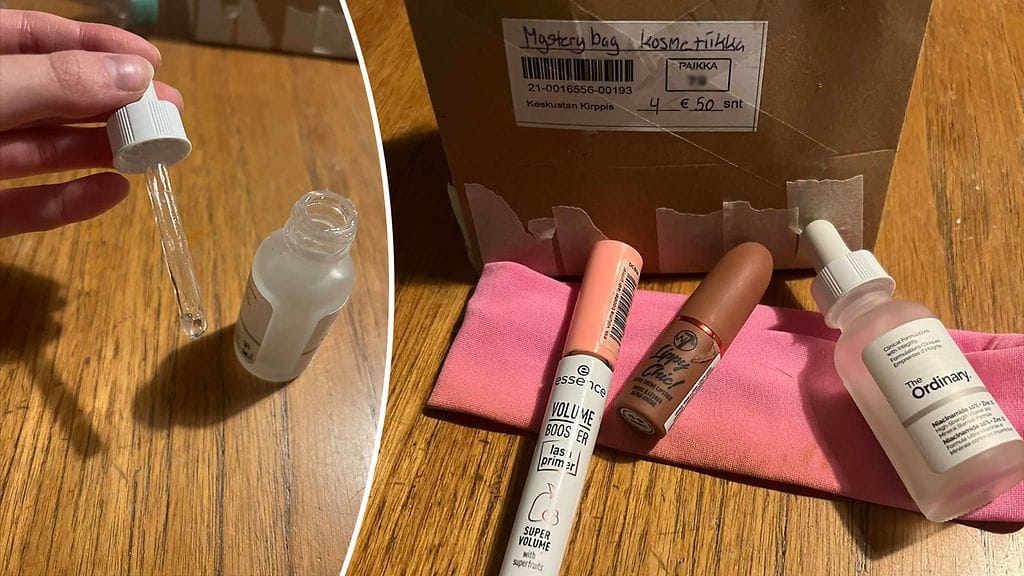 Emilia pettyi kirpputorilta ostamansa yllätyspussin sisältöön.