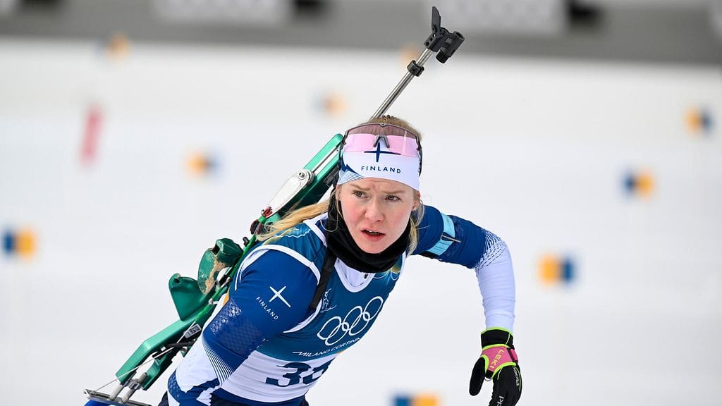 Suvi Minkkinen jäi ampumahiihdon olympiakisassa 20:nneksi.