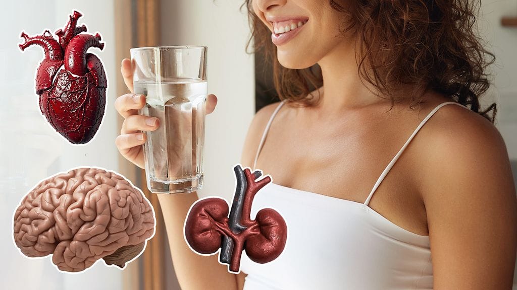 Riittävä veden juonti tukee muun muassa sydänterveyttä sekä aivojen ja munuaisten normaalia toimintaa.