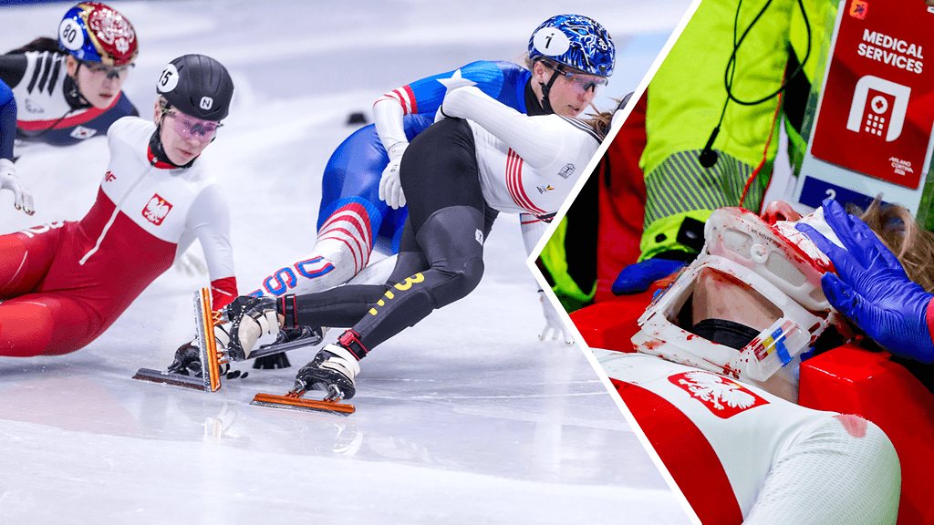 Puolan Kamila Sellier loukkaantui pahannäköisesti saatuaan osuman kilpakumppanin luistimesta.