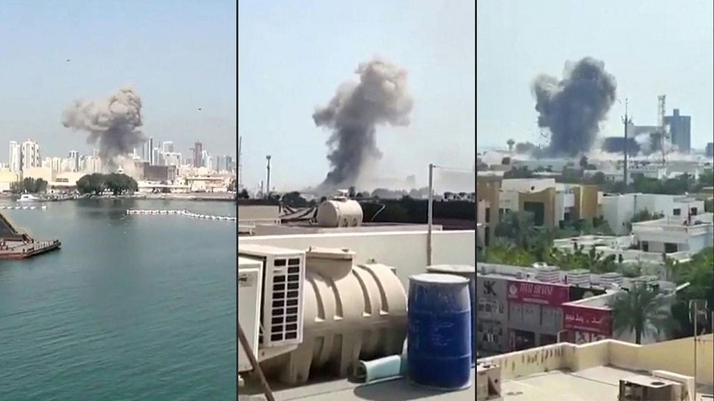 Iranin ohjus iski Yhdysvaltain tukikohtaan Bahrainissa. Kuva on kooste useasta videosta otetuista kuvakaappauksista.