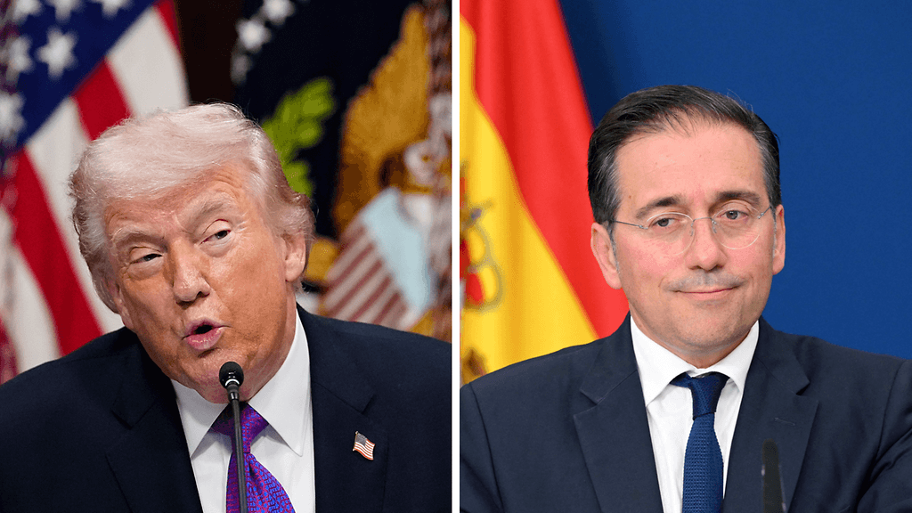 Kuvassa Yhdysvaltain presidentti Donald Trump ja Espanjan ulkoministeri Jose Manuel Albares.