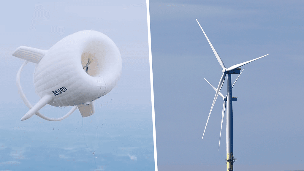 Kuvassa SAWES S500 -tuulivoimalan prototyyppi. Leijuvan turbiinin toimintaperiaate eroaa merkittävästi perinteisestä tuulivoimalasta.