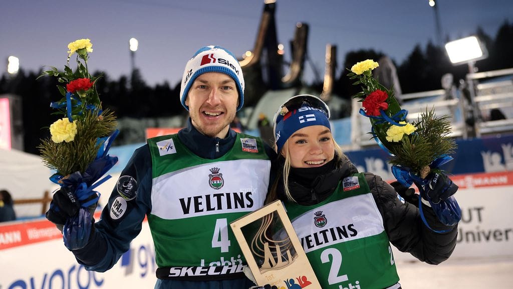 Ilkka Herola ja Minja Korhonen hiihtivät hienosti toiseksi Lahden sekapariviestissä.