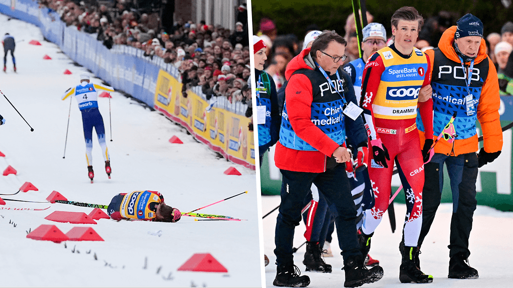Johannes Hösflot Kläbon kuuden kisan voittoputki sprinteissä katkesi kaatumiseen Drammenissa.