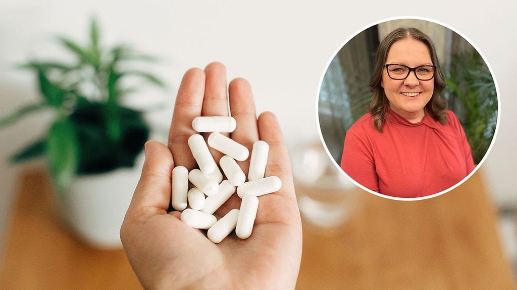 Proviisori Jenni Sainio muistuttaa, että ravintolisien käyttö kannattaa ottaa apteekissa esille reseptilääkkeitä hakiessa.