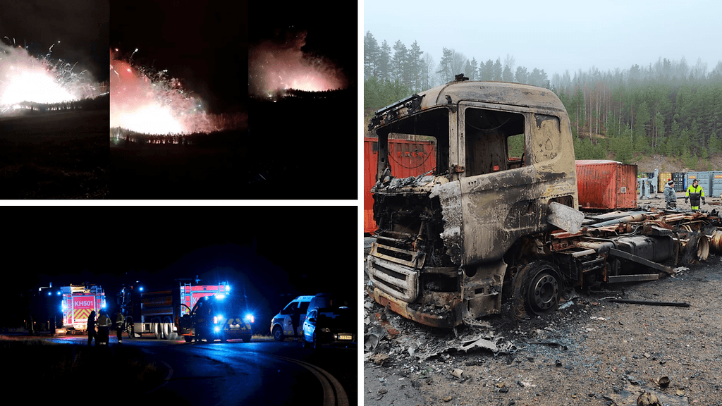 Vasemmalla kuvia Janakkalan ilotulitepalosta. Oikealla seuraavana aamuna paljastunut näky palopaikalta.