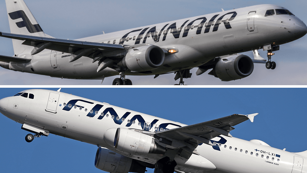 Kuvituskuva. Yllä olevassa kuvassa Finnairin Embraer 190 -kapearunkokone. Alla olevassa kuvassa taas Airbus A320-kapearunkokone.