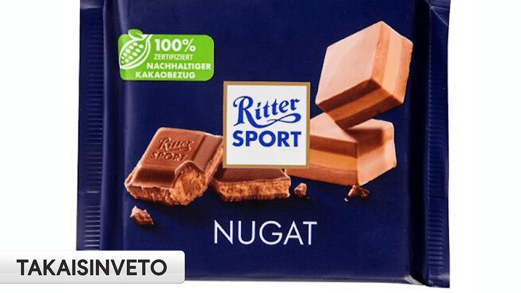 Lidl vetää takaisin Ritter Sport -merkin Nugat-suklaata virheellisten pakkausmerkintöjen vuoksi.