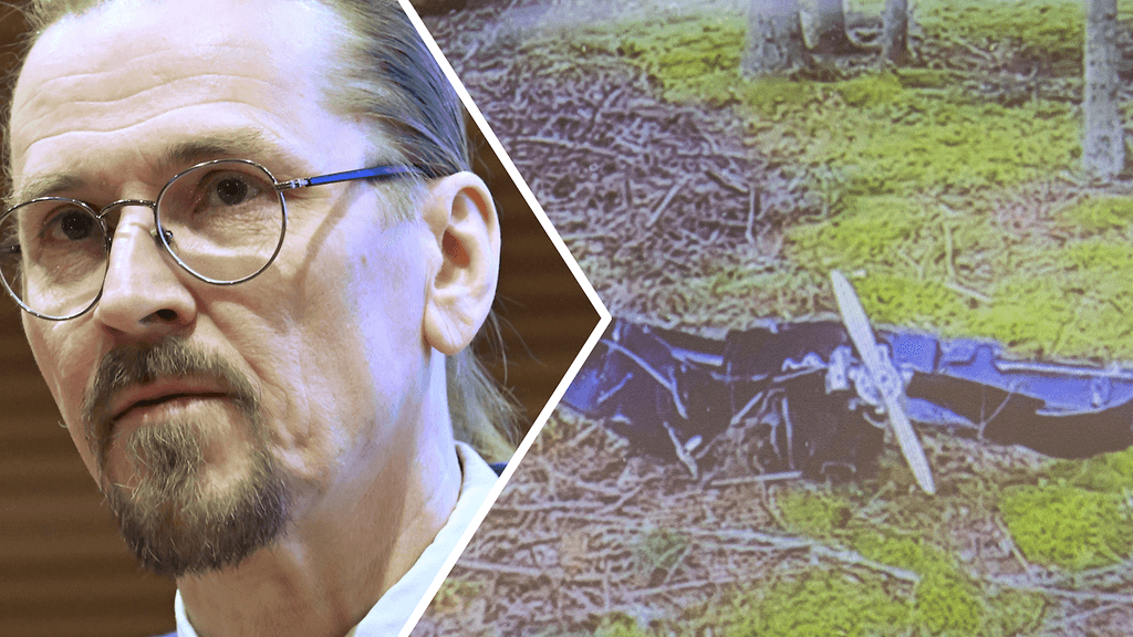 Sensofusionin tutkimusjohtaja Mikko Hyppönen. Vieressä kuva toisesta Kouvolaan pudonneesta ukrainalaisesta droonista.