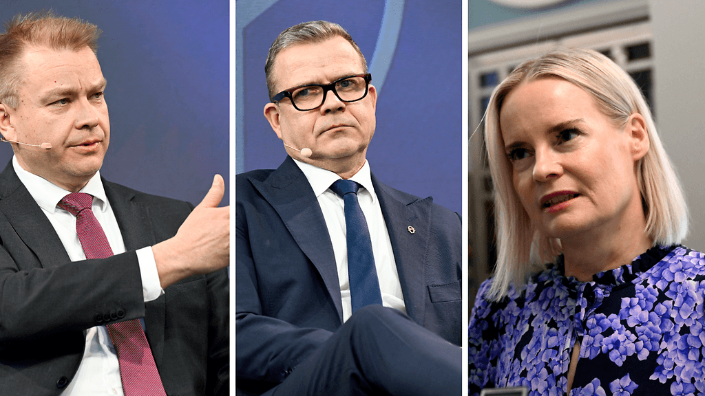 Antti Kaikkosen (vas.) keskusta ohitti Riikka Purran (oik.) perussuomalaiset Ylen kannatuskyselyssä. Pääministeri Petteri Orpon (kesk.) kokoomuksen kannatus jatkaa laskuaan.