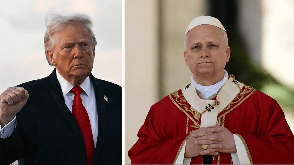 Paavi Leo (kuvassa vas.) ja Yhdysvaltain presidentti Donald Trump ovat olleet kuluneella viikolla tukkanuottasilla.