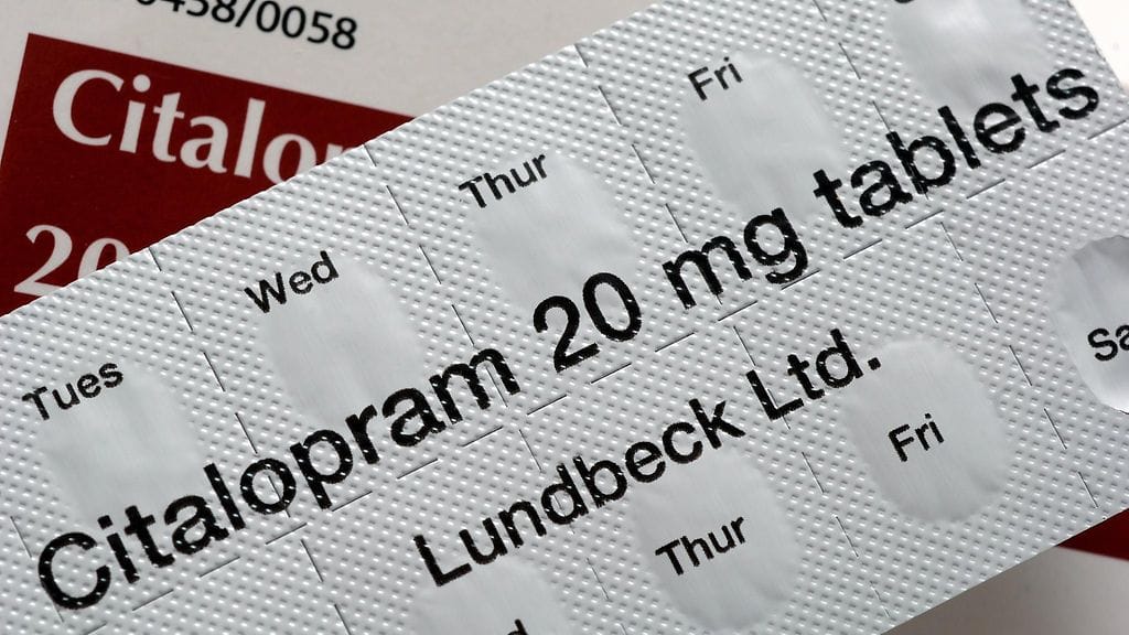 Kuvassa SSRI-lääkkeisiin kuuluva sitalopraami.