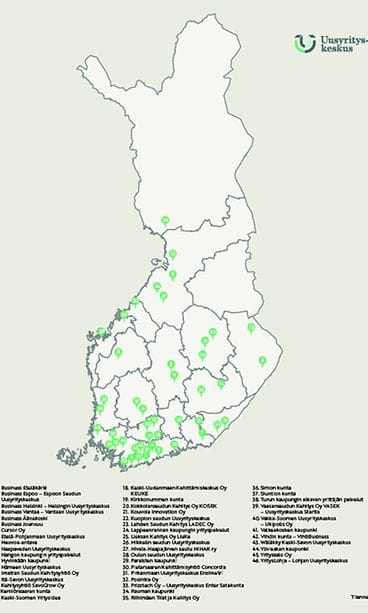 MAINOS Suomen Uusyrityskeskus KARTTA