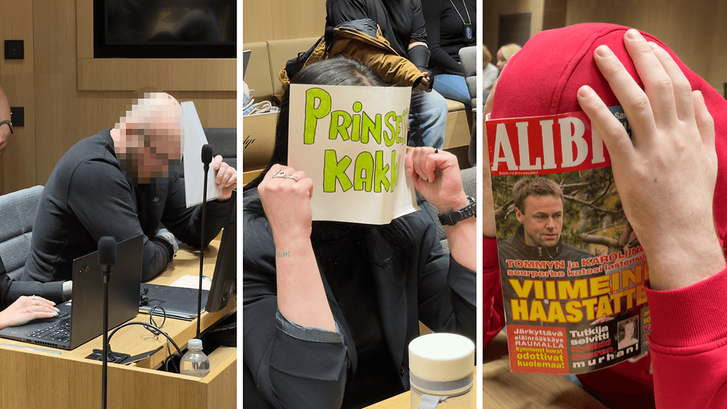Rikoksista syytetyt peittivät kasvonsa käräjäoikeudessa.