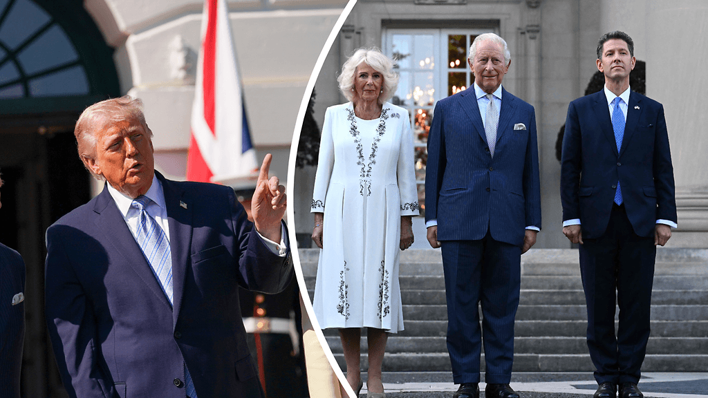 Britannian Yhdysvaltain-suurlähettiläs Christian Turner on kuvassa oikealla kuningas Charlesin vieressä. Kuva on otettu Britannian suurlähetystöllä Washingtonissa 27. huhtikuuta.