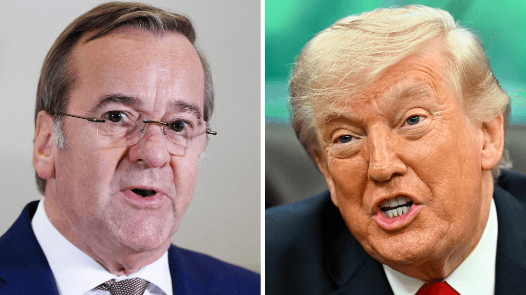 Kuivassa vasemmalla Saksan puolustusministeri Boris Pistorius ja oikealla Yhdysvaltain presidentti Donald Trump.