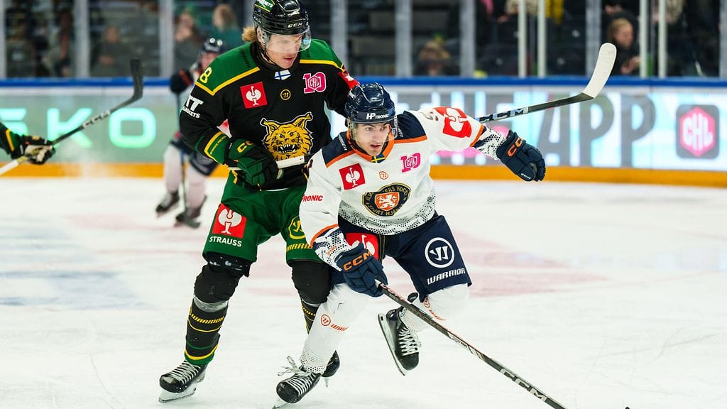 Félix Robert pelaamassa CHL:ää Växjö Lakersin riveissä Tampereen Ilveksen vieraana lokakuussa 2024.