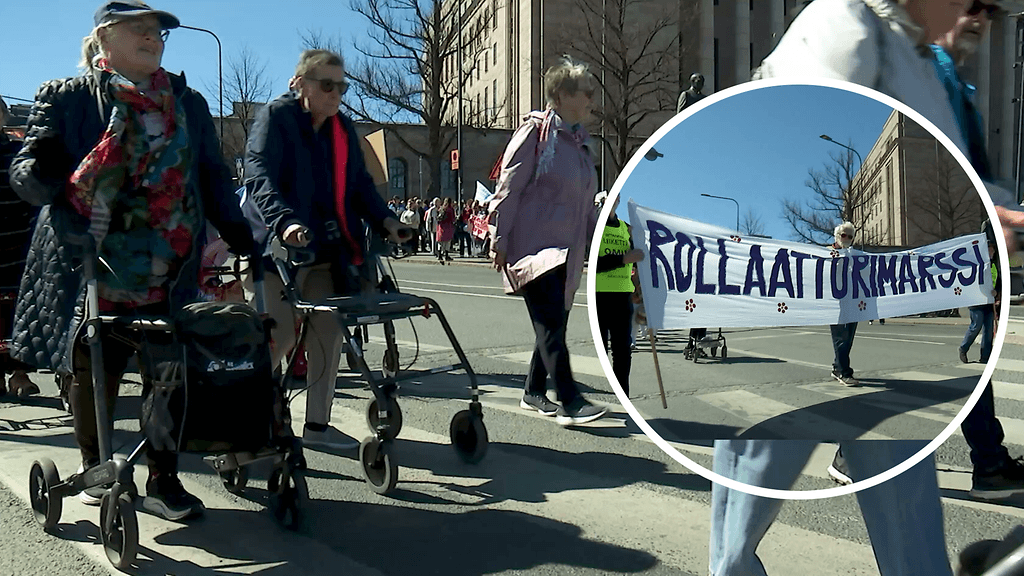 Helsingin rollaattorimarssilla oli parisataa ihmistä.