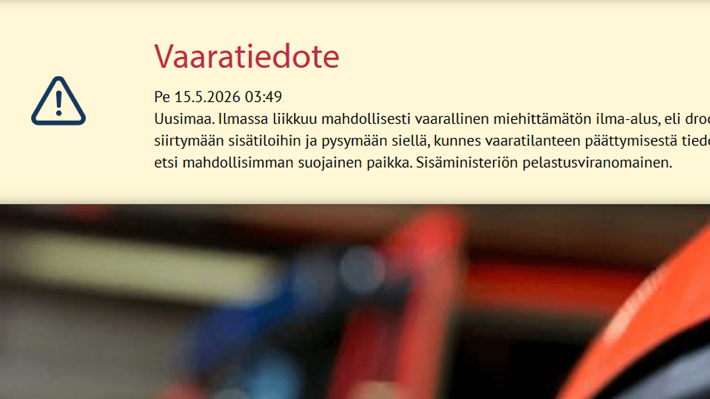 Uudenmaan alueen ihmisiä kehotetaan siirtymään sisätiloihin. Kuvakaappaus pelastustoimen sivuilta.