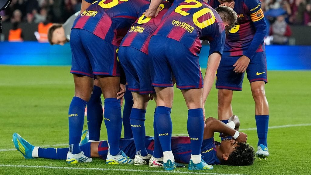 Lamine Yamal loukkaantui Barcelonan ottelussa Celta Vigoa vastaan 22. huhtikuuta.