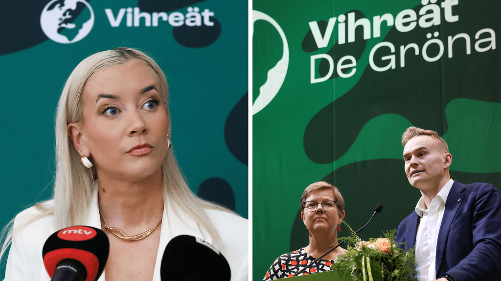Yhdistelmäkuvassa puolueen puheenjohtaja Sofia Virta sekä vihreiden kansanedustajat Krista Mikkonen ja Atte Harjanne.