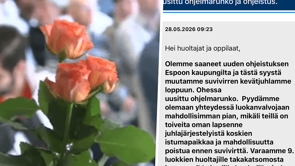 Espoon Viherlaakson koulu tiedotti tänään Wilmassa muutoksesta kevätjuhlaan.